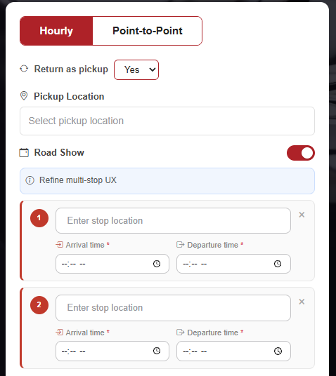 Roadshow planning in the Lavish Ride Booking System